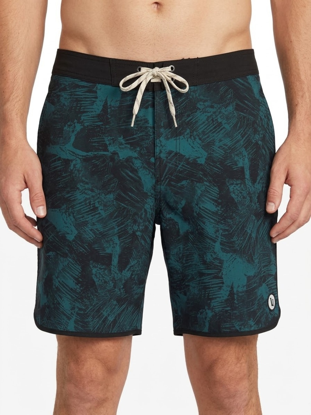 Vuori Cruise Boardshort 7 Mens 34 Teal Black V314 4 Way Stretch Swim Shorts